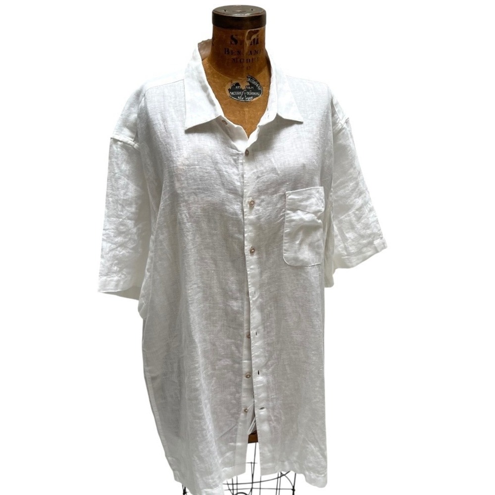 Joseph Abboud Men 2XLT White Linen Short Sleeve Button Up Shirt Big & Tall Boxy - Picture 3 of 16